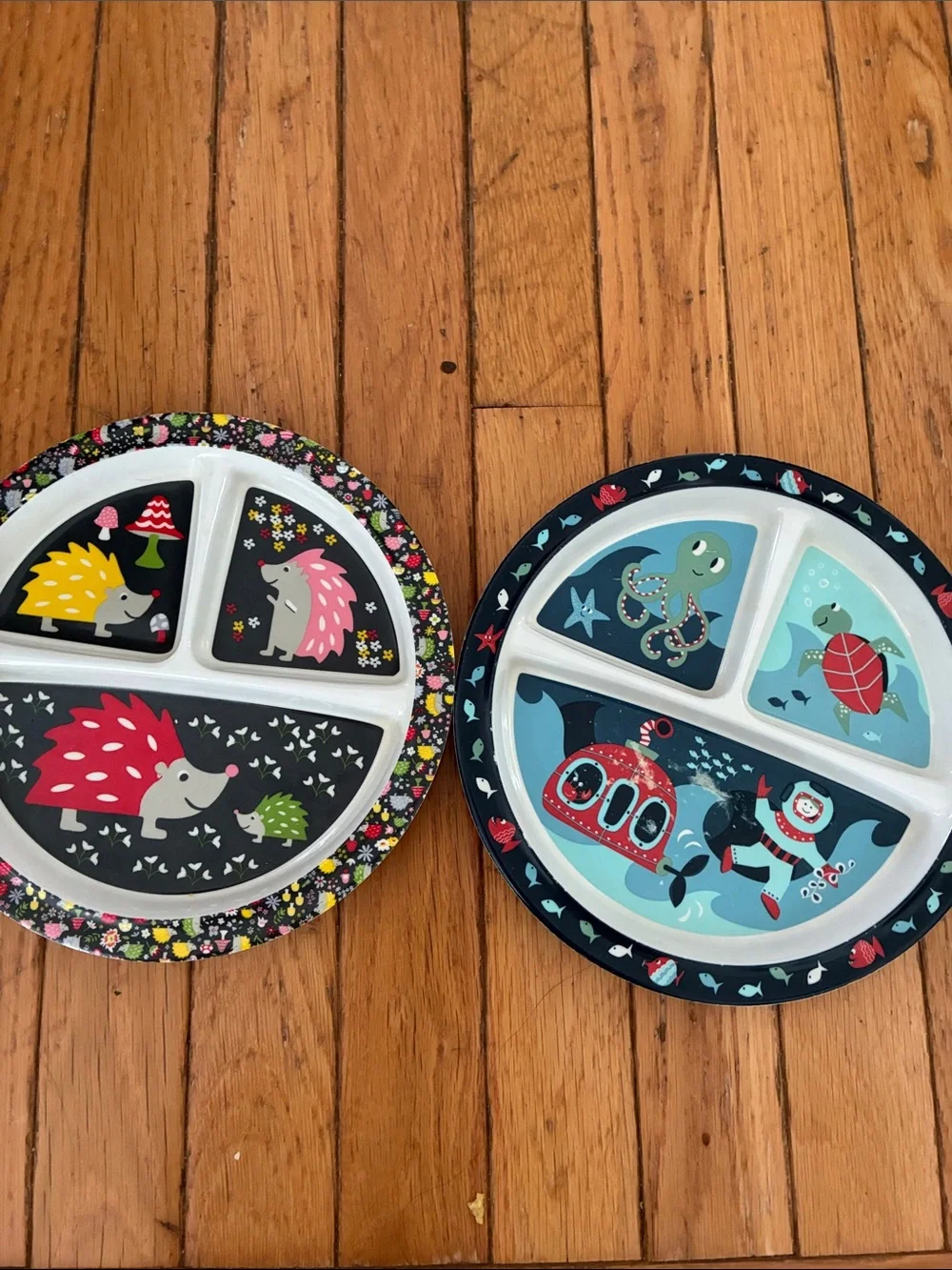 Kids Divided Plate - Hedgehog & Ocean Designs in Pink and Blue